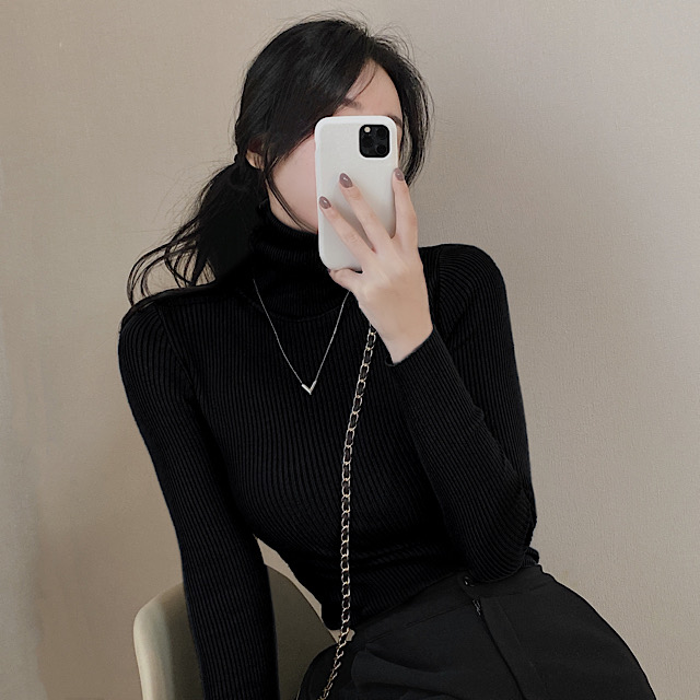 【おおらか】everyone タートルネックリブニット セール】タートルネック リブニットトップス（ニット/セーター