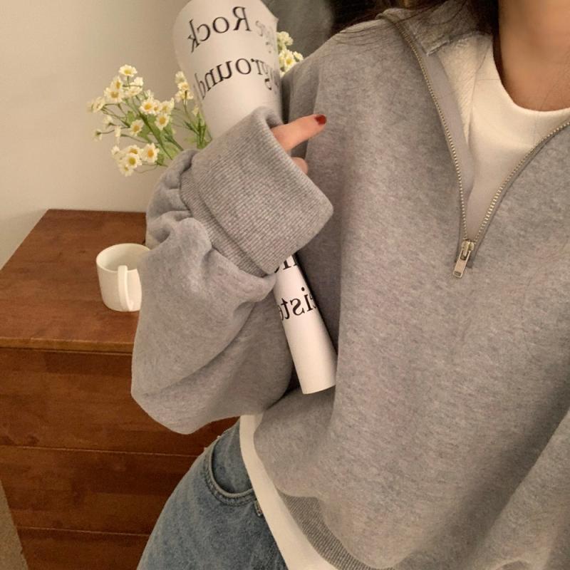 バルーンスリーブハーフジップアップ(起毛)｜スウェット｜韓国