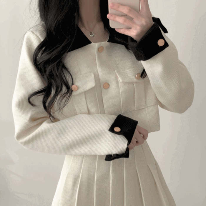 [SET]配色カラーツイードジャケット+スカート