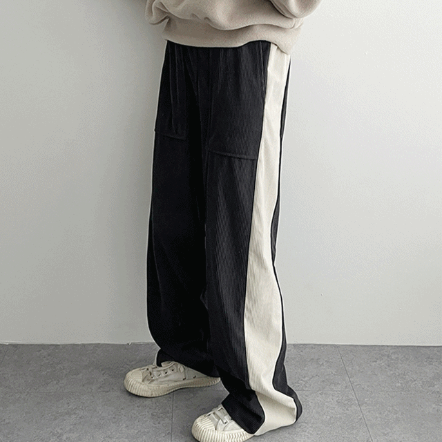 配色ラインコーデュロイパンツ - [10代・20代女性ファッション,韓国