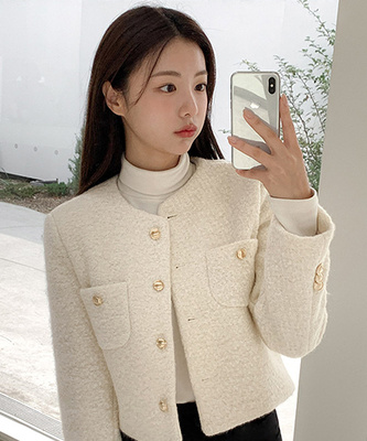 ノーカラーツイードジャケット