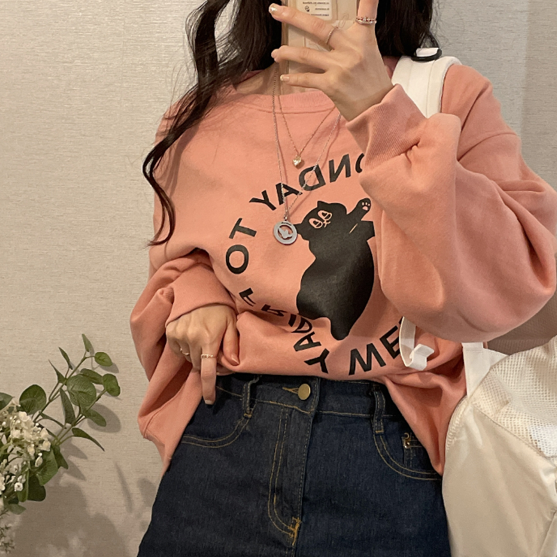 キャットプリントルーズフィットトレーナー(起毛)｜スウェット｜韓国