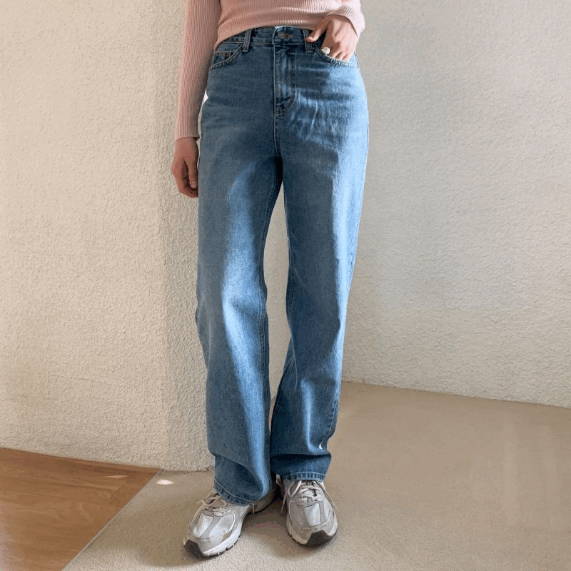 ベーシックセミワイドデニムパンツ - [10代・20代女性ファッション