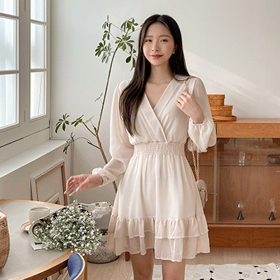 ラップシフォンミニワンピース - [10代・20代女性ファッション,韓国