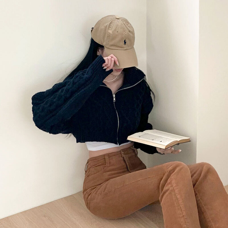 ケーブルタートルネッククロップジップアップ｜ジャンパー｜韓国