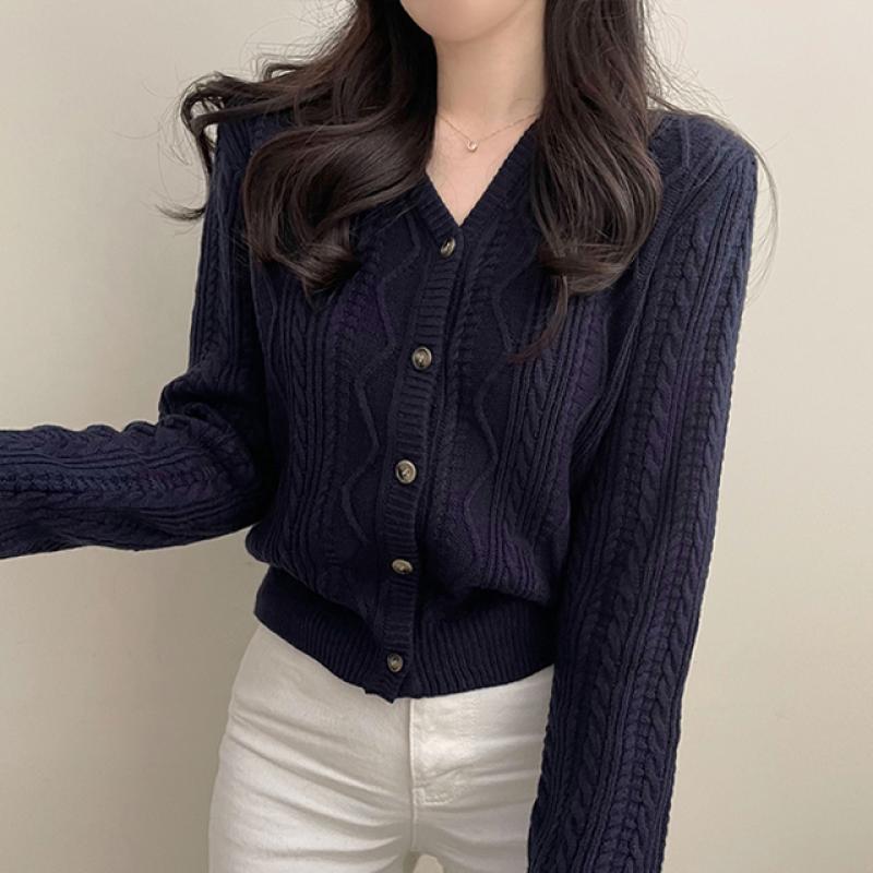 Vネックスリムケーブルニット5色｜カーディガン｜韓国ファッション通販