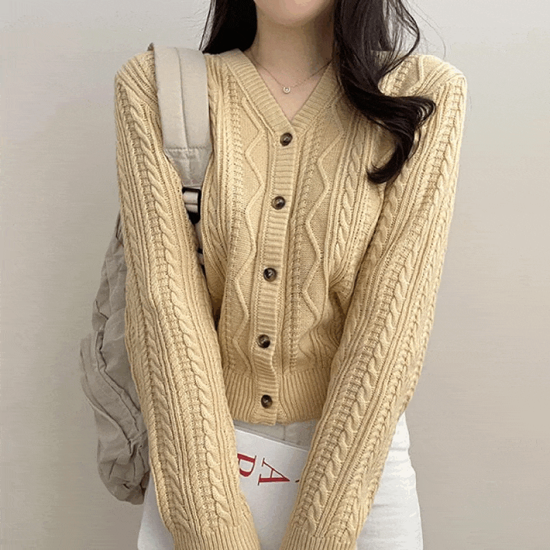 Vネックスリムケーブルニット5色｜カーディガン｜韓国ファッション通販