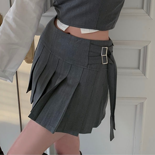 ベルトプリーツミニスカート - [10代・20代女性ファッション,韓国通販