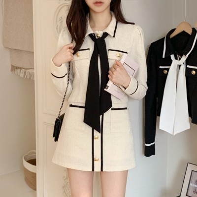 ボウタイセットツイードジャケットスカートセットアップ ボウタイセットツイードジャケットスカートセットアップ