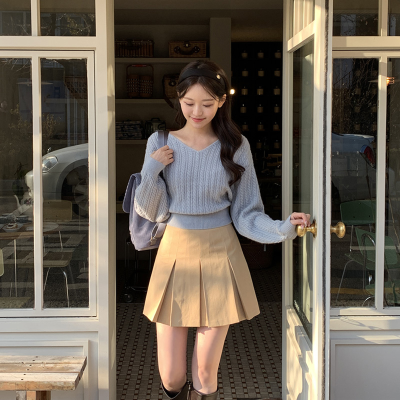 SALE韓国ファッション長袖フード付きセータースカートセットツーピースM綿混合