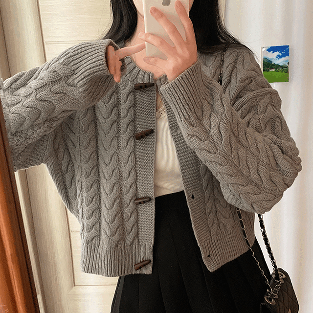 ダッフルニットカーディガン ダッフルボタンラウンドニットカーディガン7色｜カーディガン｜韓国