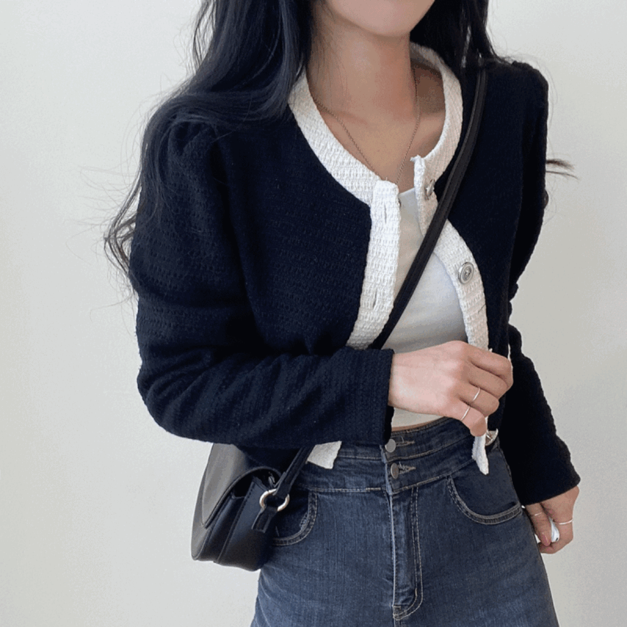 配色ゴールドボタンツイードクロップジャケット｜ジャケット｜韓国