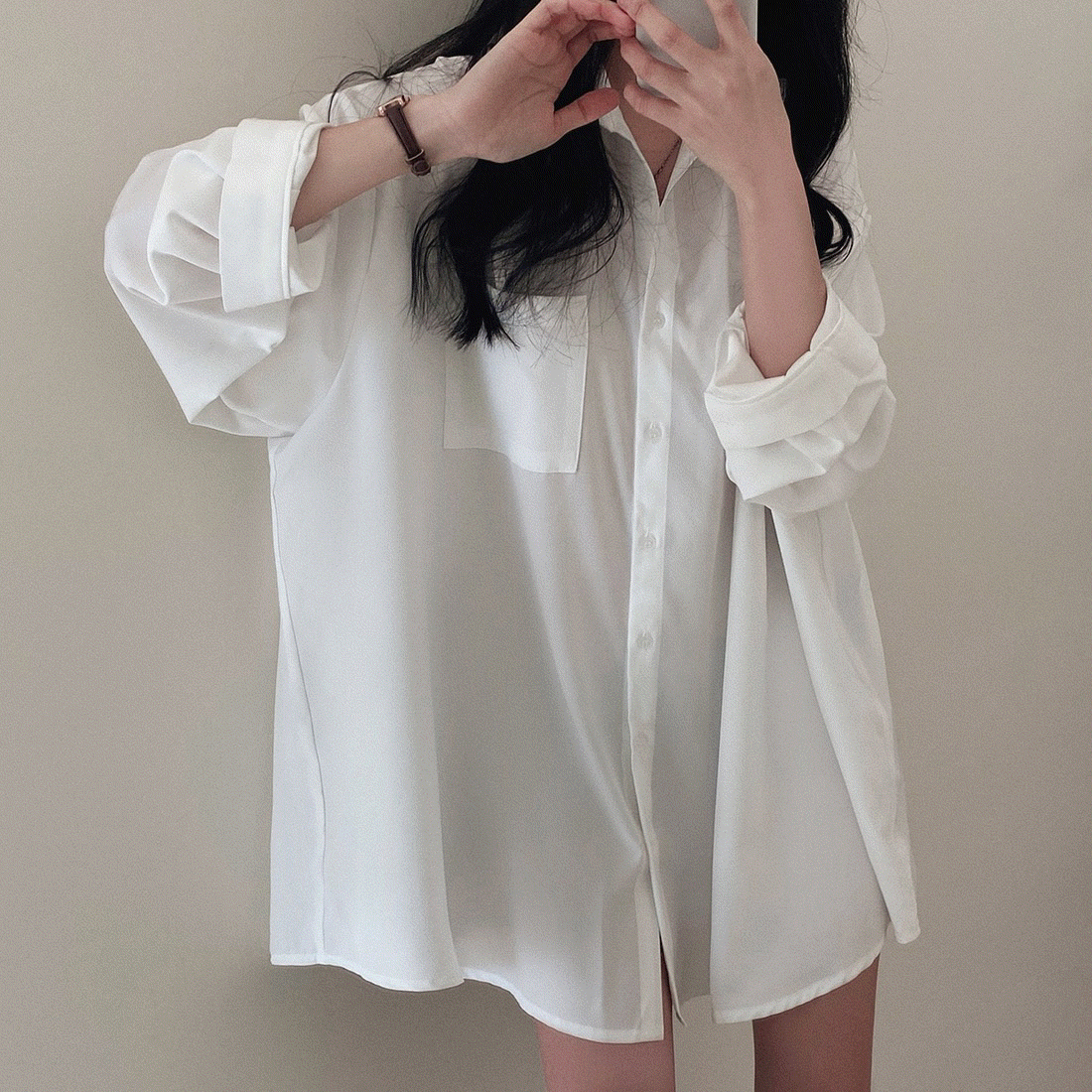 ワンポケットオーバーフィットロングシャツ - [10代・20代女性