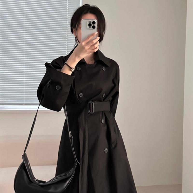 SET]ワイドカラーボタントレンチロングコート＋ベルト｜コート