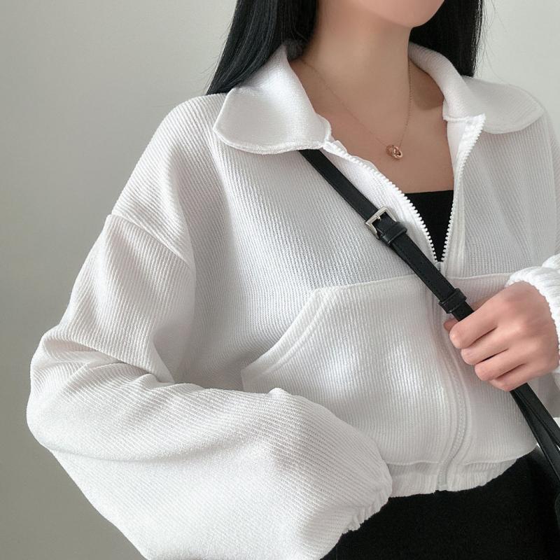 カラークロップニットジップアップカーディガン｜ジャンパー｜韓国