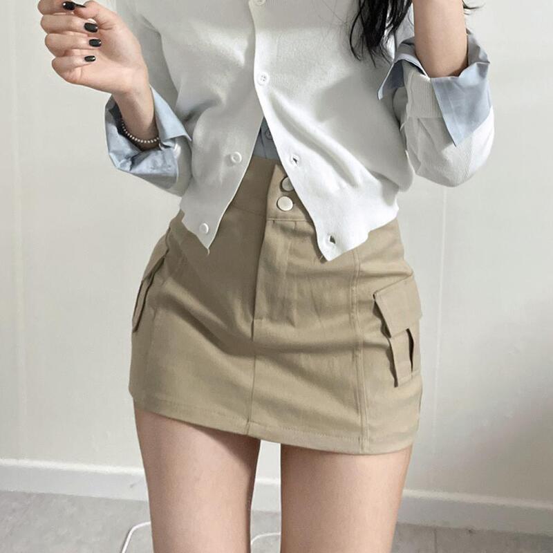 カーゴツーボタンHラインミニスカート - [10代・20代女性ファッション