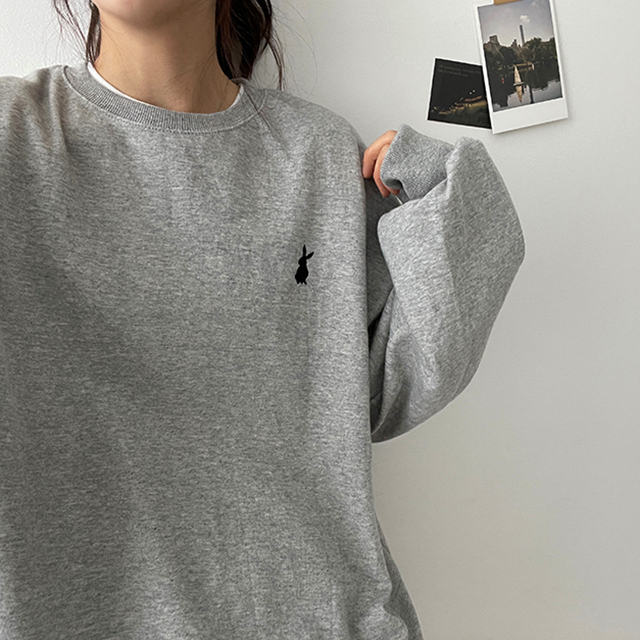 ウサギ刺繍チュール切替長袖Ｔシャツ-