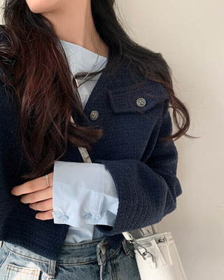 Vネックゴールドボタンツイードジャケット