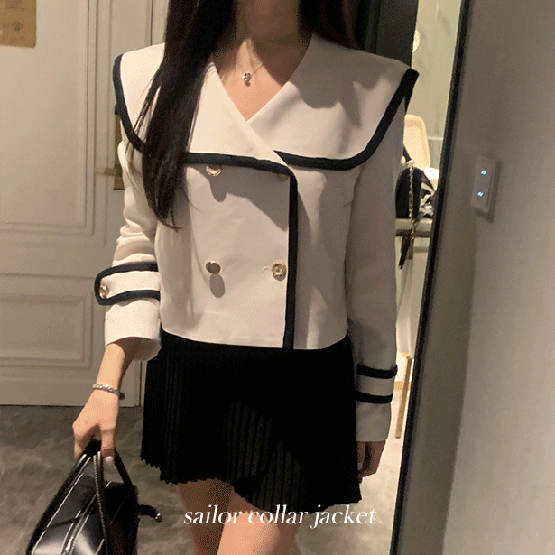 配色セーラーカラークロップジャケット｜ジャケット｜韓国ファッション