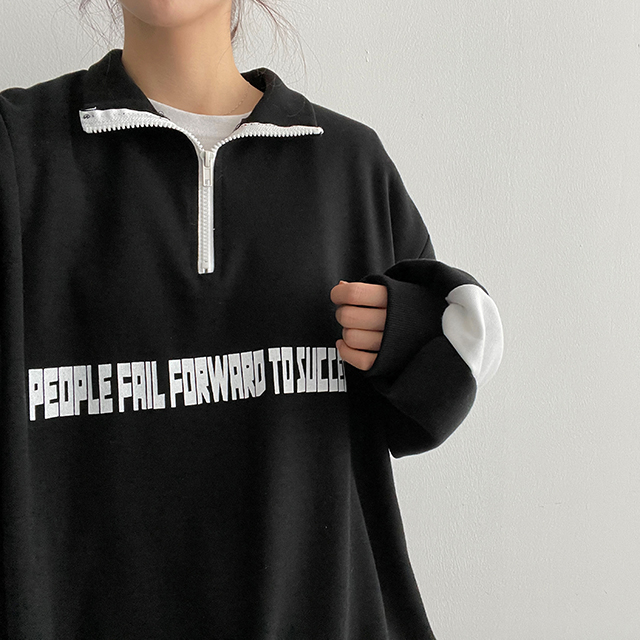 配色英文プリントハーフジップアップトレーナー|スウェット 配色英文プリントハーフジップアップトレーナー|スウェット