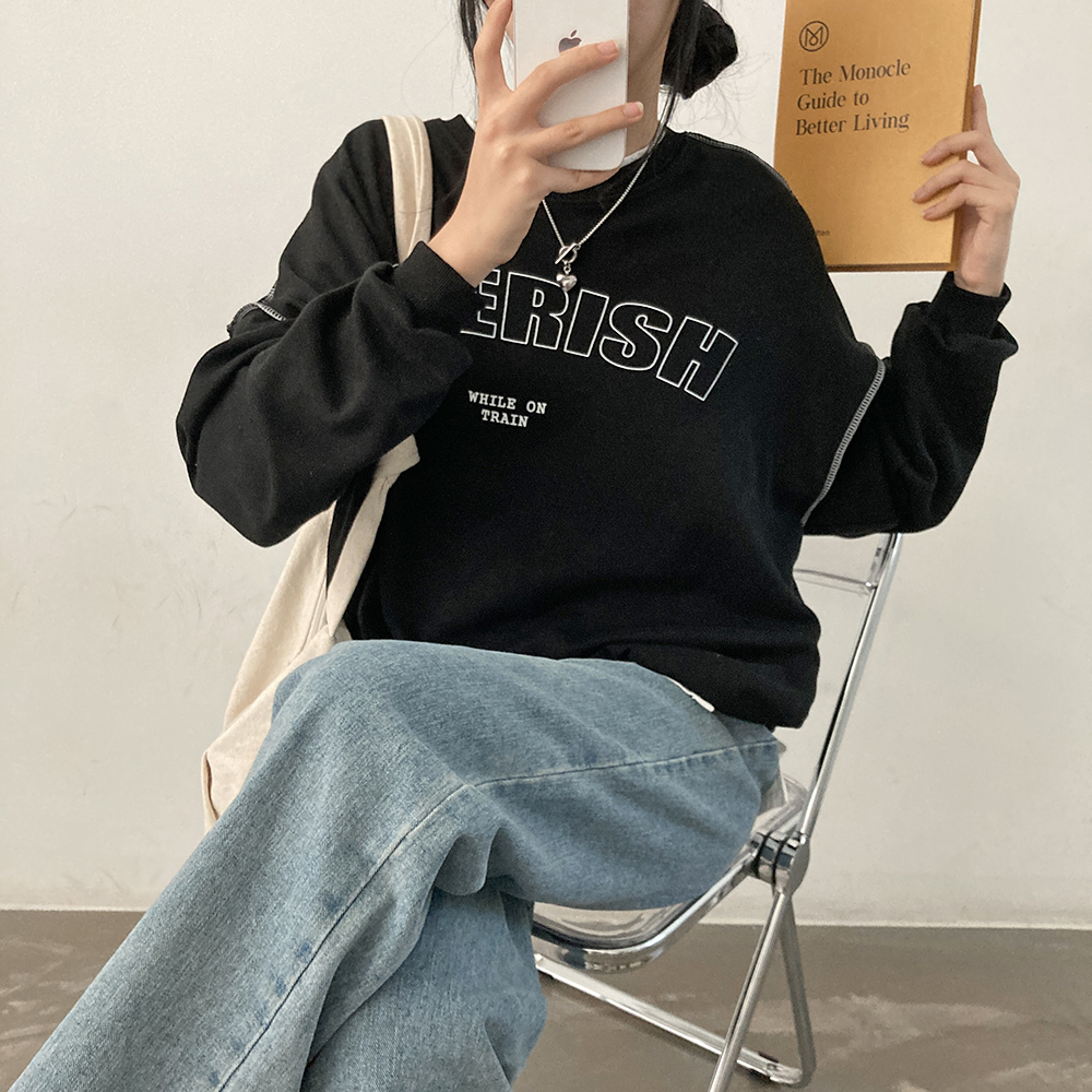 CHERISHレタリングステッチトレーナー｜スウェット｜韓国ファッション