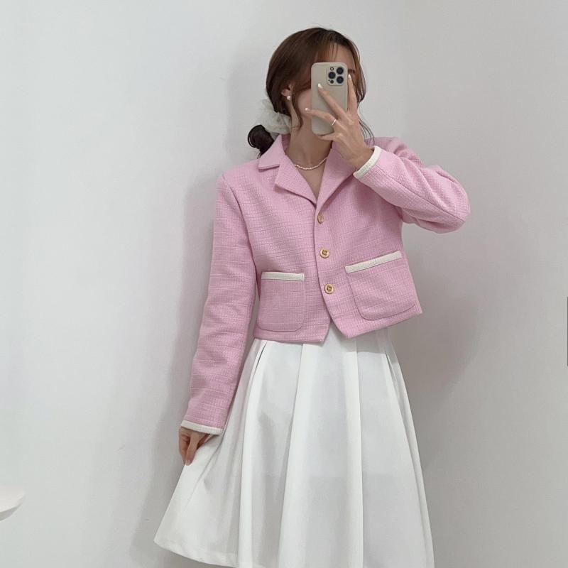 ツイード配色カラークロップジャケット｜ジャケット｜韓国ファッション