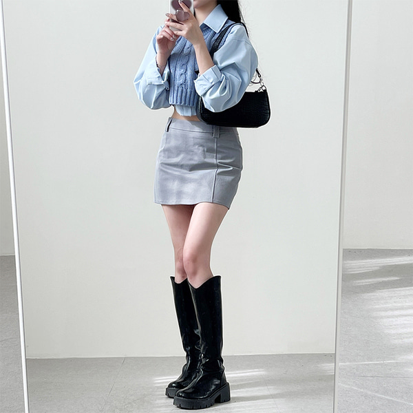 ハイウエストHラインミニスカート - [10代・20代女性ファッション,韓国