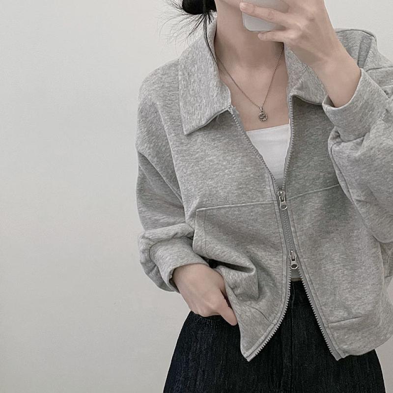 ベーシック2WAYカラークロップジップアップ｜ジャンパー｜韓国