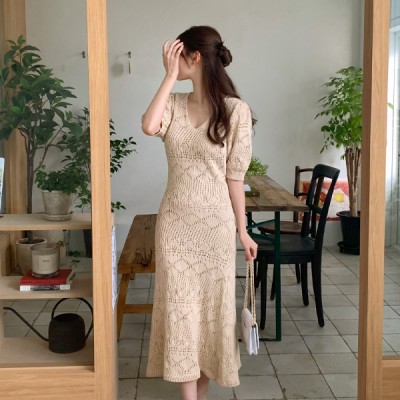 透かし編みニットワンピース - [10代・20代女性ファッション,韓国通販