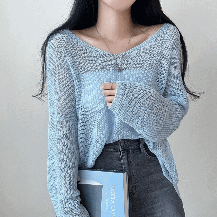 Vネックシースルーオーバーフィットニット｜ニット｜韓国