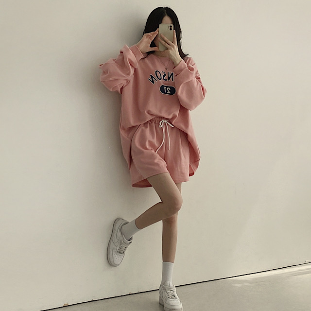 SET]21プリントオーバーフィットトレーナー ショートパンツ