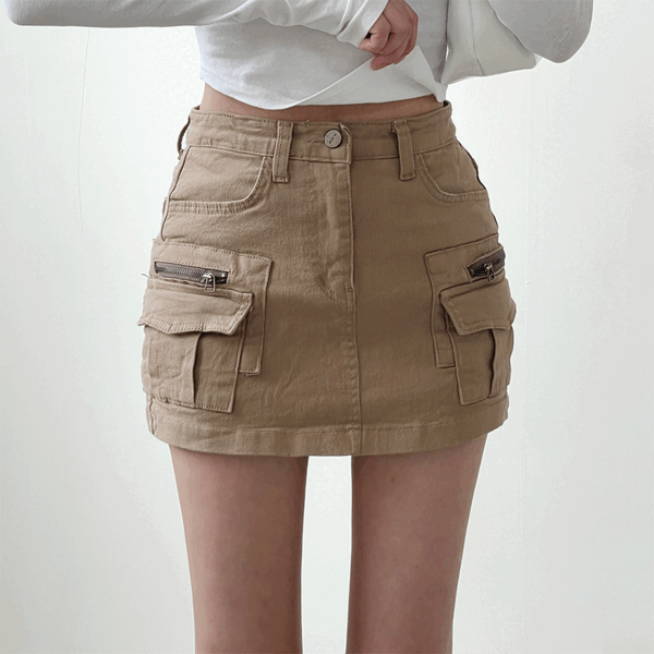カーゴジップアップAラインミニスカート - [10代・20代女性