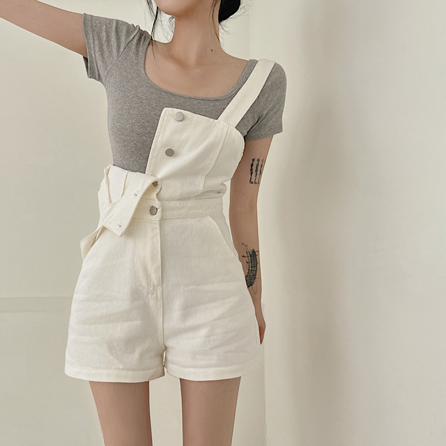 ポケットシルバーボタンショート ジャンプスーツ｜ジャンプスーツ
