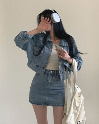 ビンテージデニムジップアップ ミニスカート(SET・単品可能)