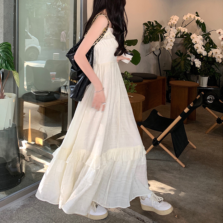 極美品 ✨22年 フォクシー レースフレアワンピース ロング コットンリネン 白 レースフレアキャミソールロングワンピース｜ロングワンピース｜韓国