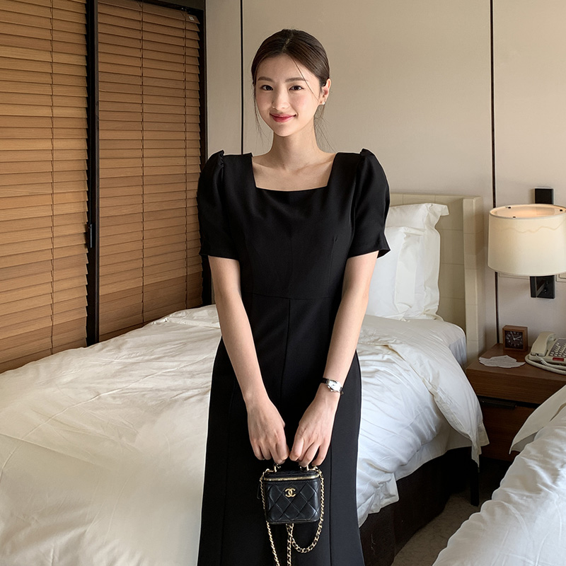 配色マーメイドワンピース|ロングワンピース|韓国ファッション 配色マーメイドワンピース|ロングワンピース|韓国ファッション