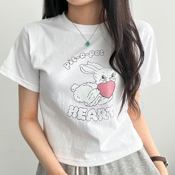 ハートラビットプリントTシャツ5色 - [10代・20代女性