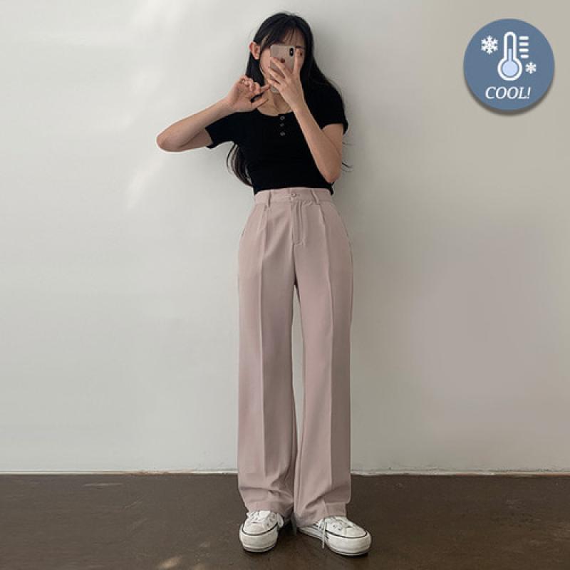 ハイウエストピンタックセミワイドスラックス(選べる丈感