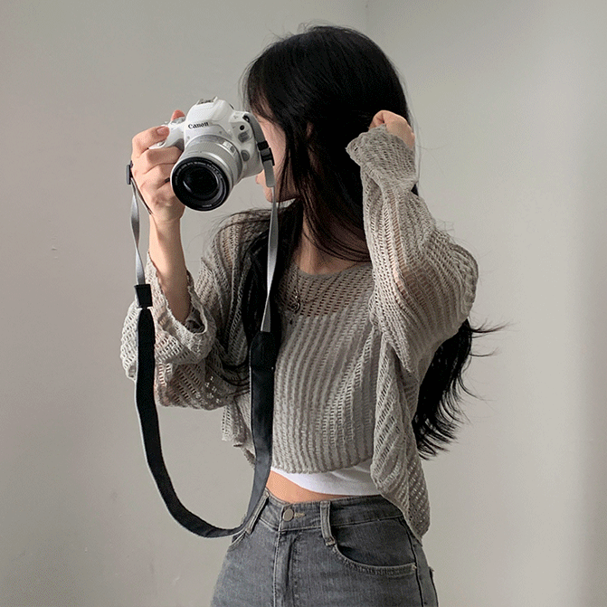 アンバランスネットVネッククロップニット [10代・20代女性ファッション,韓国通販, SONA (ソニョナラ) ソナ