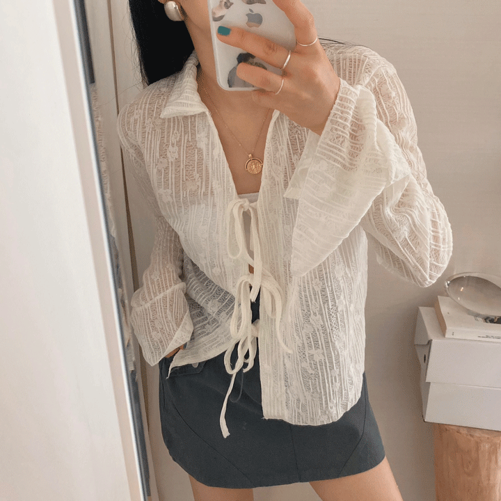 SONA | シースルー刺繍リボンシャツカーディガン | 10代・20代女性