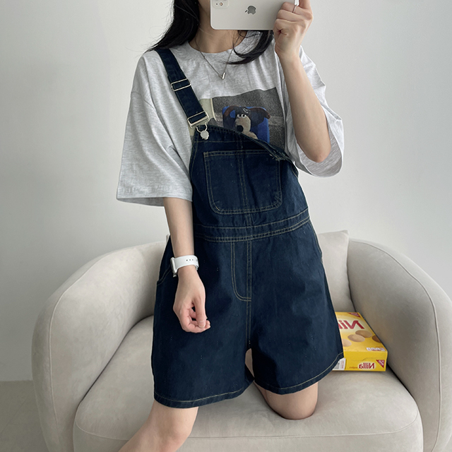 SOP17521 サスペンダーデニムショートパンツ ジャンプスーツ