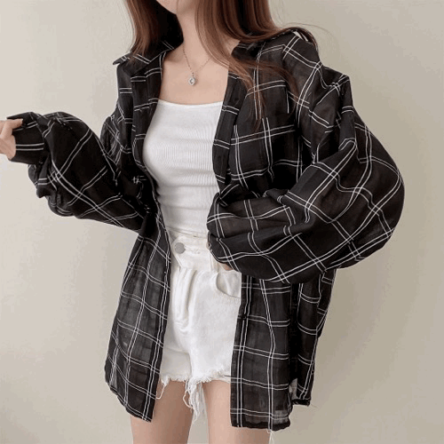 みちページ GU公式 | シアーチェックシャツ(半袖)+E