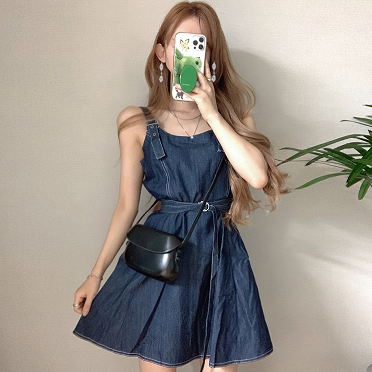  Jeans ビスチェ フィット デニム ミニ ワンピース 送関込 SET]スクエアバックルデニムビスチェミニワンピース+ベルト