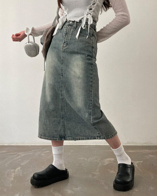 ビンテージウォッシングバックスリットデニムロングスカート