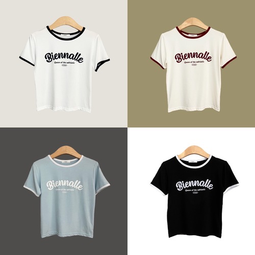 半袖Tシャツ 英文レタリング配色ストレッチTシャツ