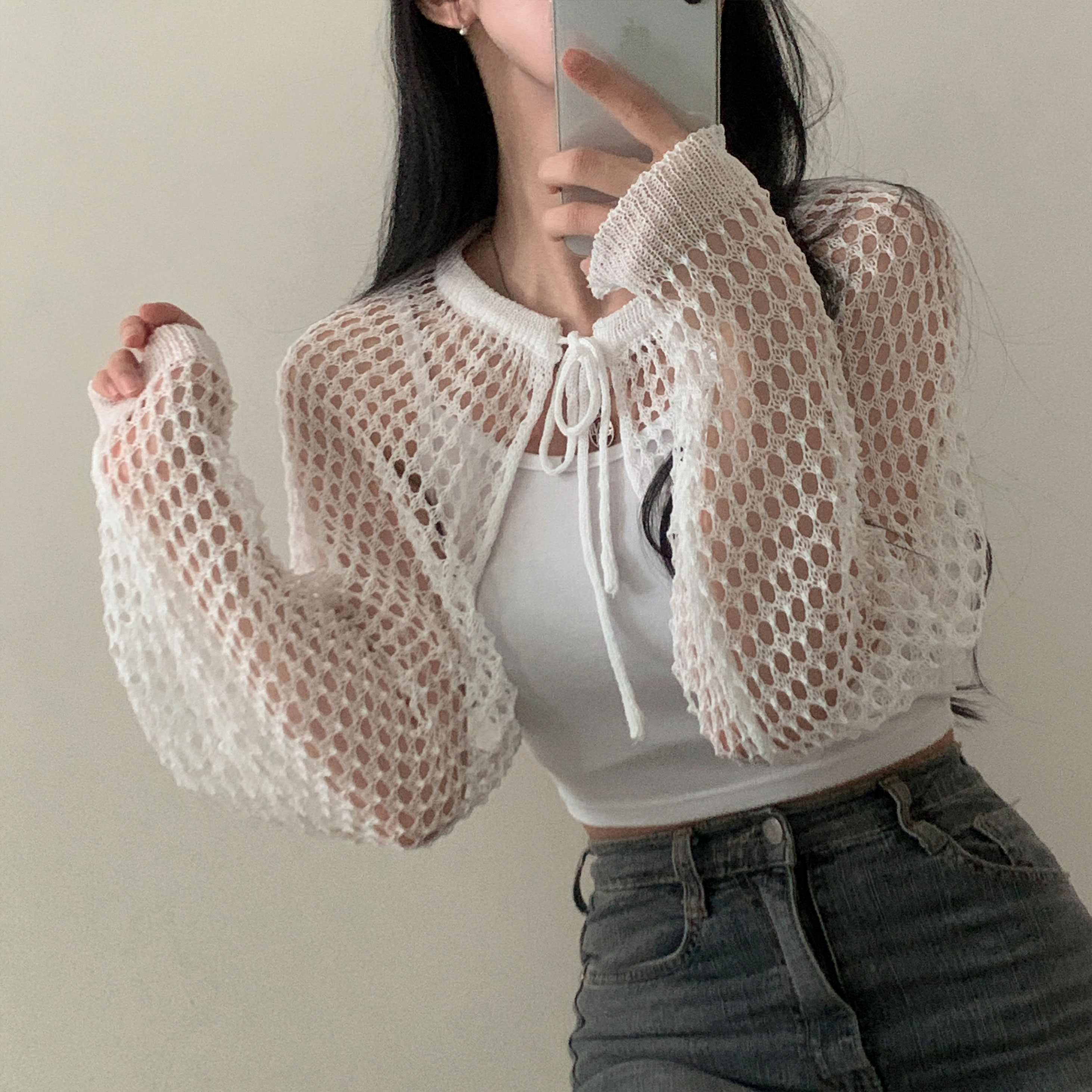 リボンネットクロップボレロニットカーディガン6色