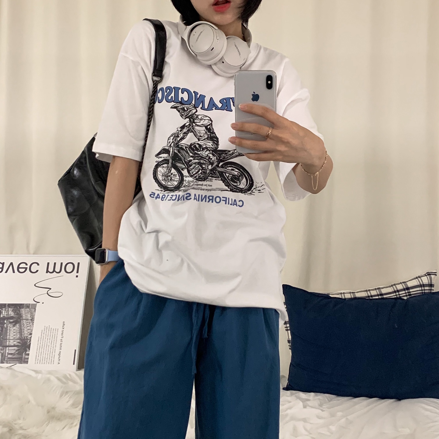 STS34364 [男女共用]ビンテージバイクプリントTシャツ 半袖T