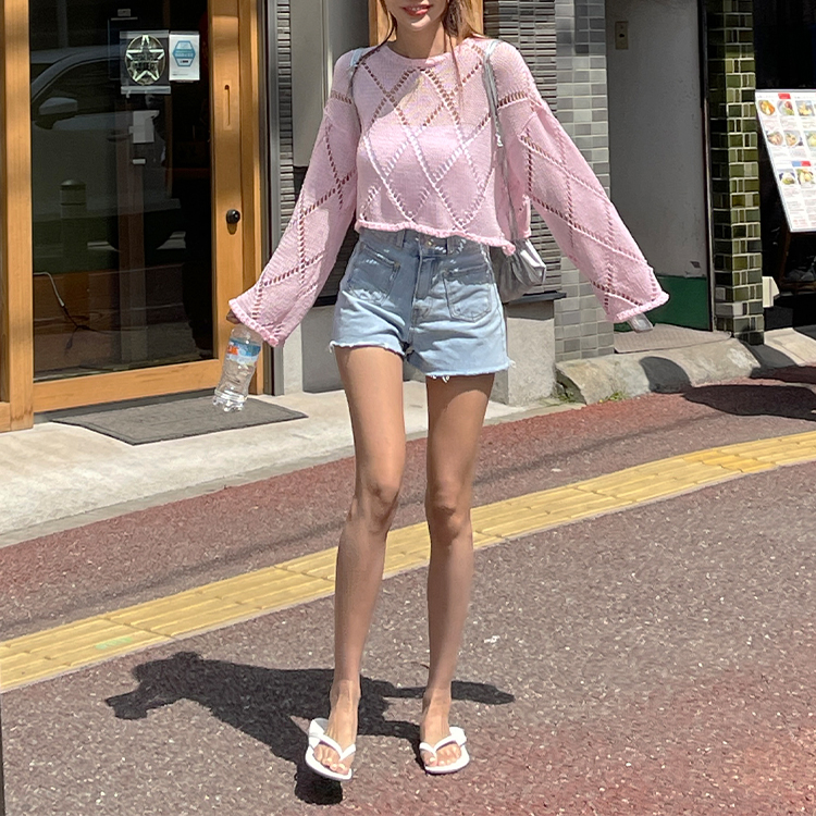 ツーボタンダメージカットポケットデニムショートパンツ
