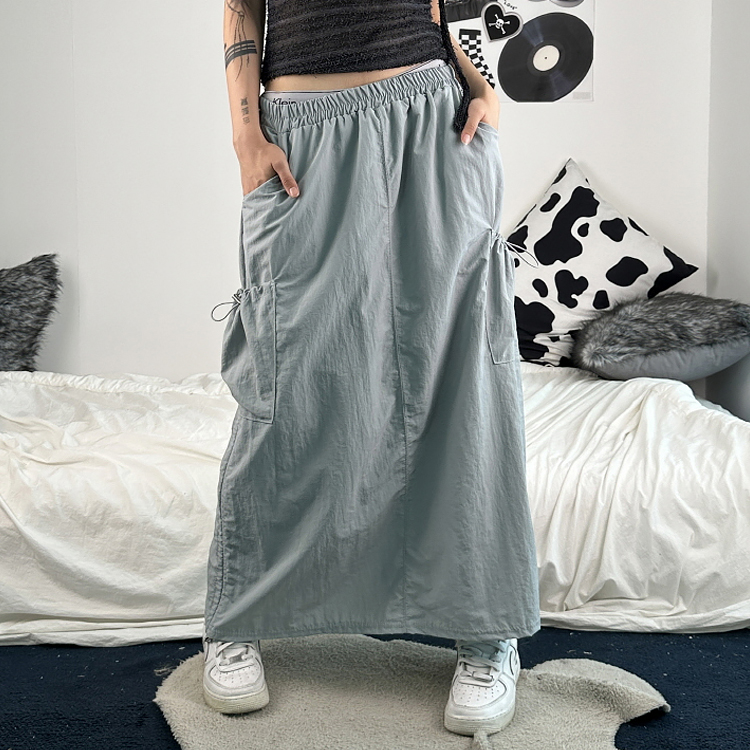 ナイロンカーゴシャーリングロングスカート - [10代・20代女性