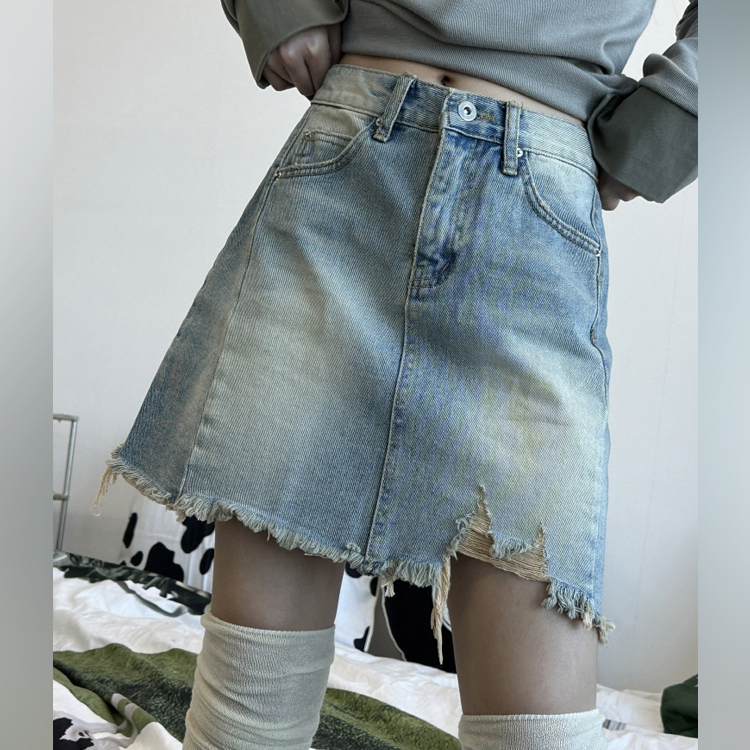 Aラインダメージデニムミニスカート - [10代・20代女性ファッション